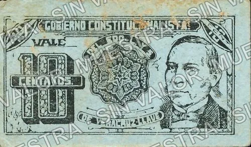 10 centavos, Gobierno Constitucionalista del Estado series L. P (M3965), anverso (M3965 10c Gobierno Constitucionalista del Estado series M..)