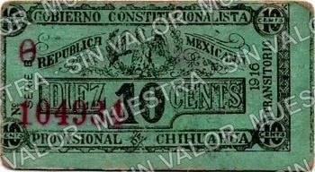 10 centavos, Gobierno Constitucionalista, series B, sub-series (M896), M896 10c Gobierno Constitucionalista, series B, sub-series, anverso