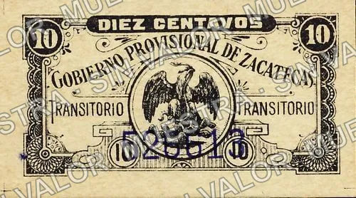 10 centavos, Gobierno Provisional de Zacatecas (M4193), M4193 10c Gobierno Provisional de Zacatecas, anverso