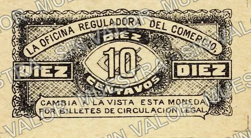 10 centavos, Gobierno Provisional de Zacatecas (M4193), M4193 10c Gobierno Provisional de Zacatecas, reverso