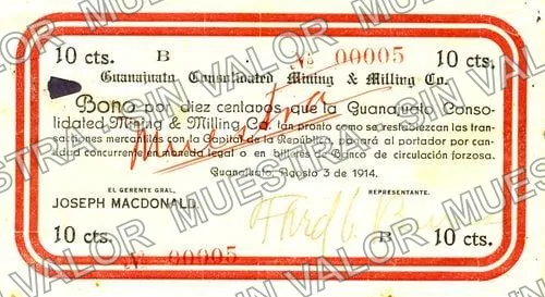 10 centavos, Guanajuato Consolidated Mining & Milling (M1770), anverso
