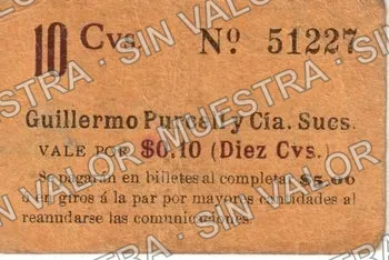 10 centavos, Guillermo Purcell y Cía. Sucs (M1152), anverso