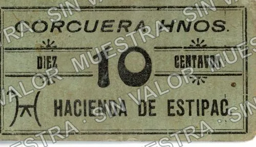10 centavos, Hacienda de Estipac (M2768), anverso