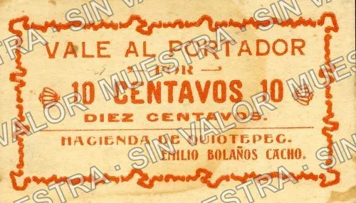 10 centavos, Hacienda de Quiotepec (M3476), anverso