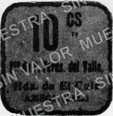 10 centavos, Hacienda "El Cuis" (M2382), M2382 10c Hacienda "El Cuis", anverso