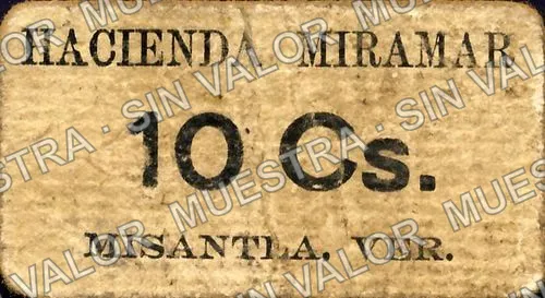10 centavos, Hacienda Miramar (M4039), M4039 10c Hacienda Miramar, reverso