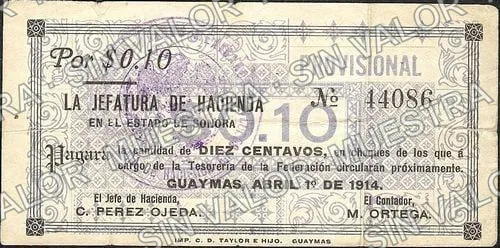 10 centavos, La Jefatura de Hacienda (M3807), M3807 10c La Jefatura de Hacienda, anverso