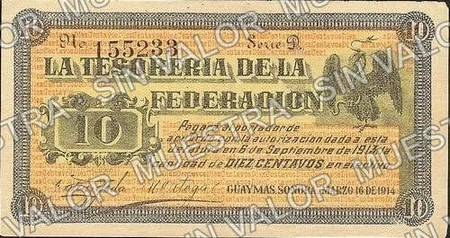 10 centavos, La Tesorería de la Federación (M3802), anverso (M3802 10c La Tesorería de la Federación)