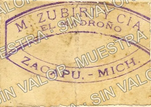 10 centavos, M. Zubiri y Cía (M3139), M3139 10c M. Zubiri y Cía., reverso