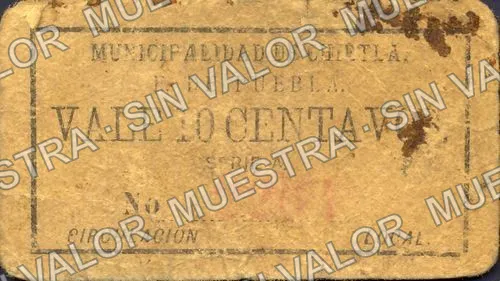 10 centavos, Municipalid de Chietla (M3534), M3534a 10c Municipalid de Chietla, anverso
