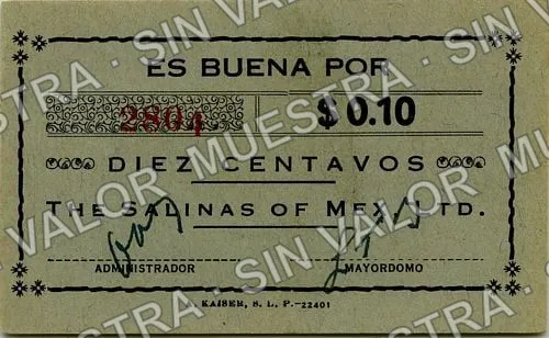 10 centavos, Salinas of Mexico (M3699), M3699 10c Salinas of Mexico, anverso