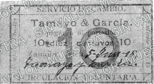 10 centavos, Tamayo & García (M3158), anverso