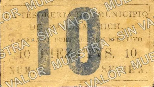 10 centavos, Tesorería del Municipio medium '10' (M2944), anverso (M2944c 10c Tesorería del Municipio large '10')