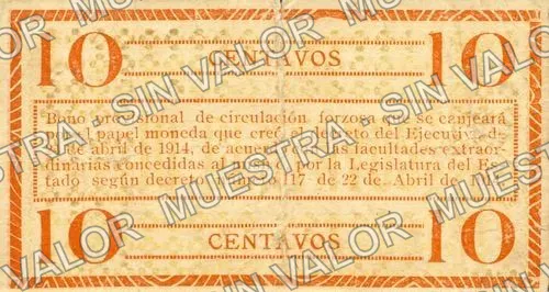 10 centavos, Tesorería Gral. del Estado (M1195), reverso