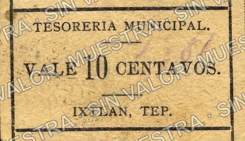 10 centavos, Tesorería Municipal, Ixtlán del Río (M3276), M3276 10c Tesorería Municipal, Ixtlán del Río, anverso