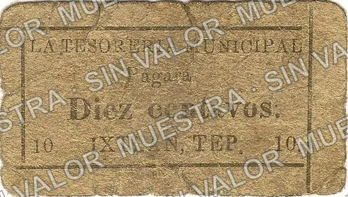 10 centavos, Tesorería Municipal, Ixtlán del Río (M3277), M3277 10c Tesorería Municipal, Ixtlán del Río, anverso