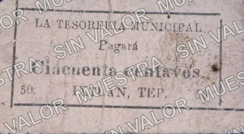 10 centavos, Tesorería Municipal, Ixtlán del Río (M3277), M3277 10c Tesorería Municipal, Ixtlán del Río, anverso