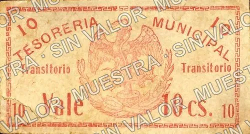 10 centavos, Tesorería Municipal (M1078), reverso
