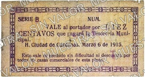 10 centavos, Tesorería Municipal (M3876), M3876 10c Tesorería Municipal, anverso