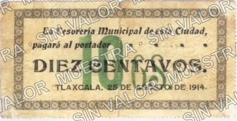 10 centavos, Tesorería Municipal (M3945), M3945 10c Tesorería Municipal, anverso