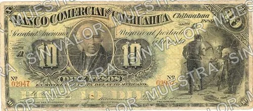 10 pesos, Banco Comercial de Chihuahua (M84), M84a $10 Banco Comercial de Chihuahua, anverso