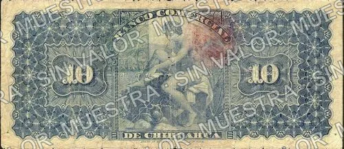 10 pesos, Banco Comercial de Chihuahua (M84), M84a $10 Banco Comercial de Chihuahua, reverso