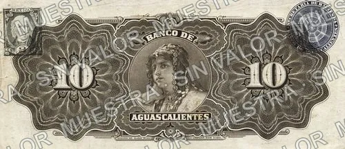 10 pesos, Banco de Aguascalientes (M52), M52c $10 Banco de Aguascalientes, reverso