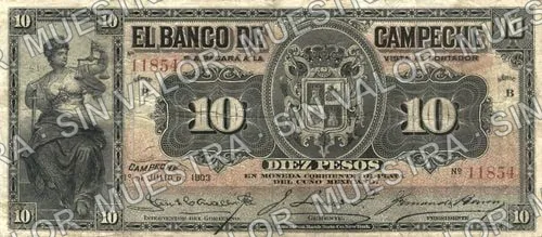 10 pesos, Banco de Campeche (M60), M60a $10 Banco de Campeche, anverso