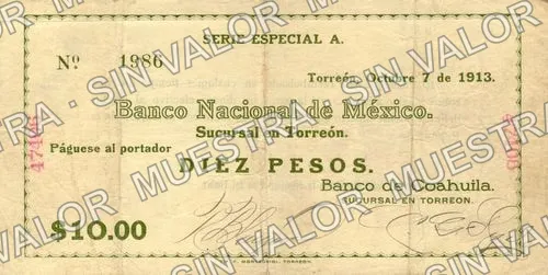 10 pesos, Banco de Coahuila (M1058), anverso