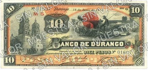 10 pesos, Banco de Durango (M333), M333d $10 Banco de Durango, anverso