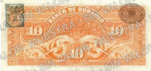 10 pesos, Banco de Durango (M333), M333d $10 Banco de Durango, reverso