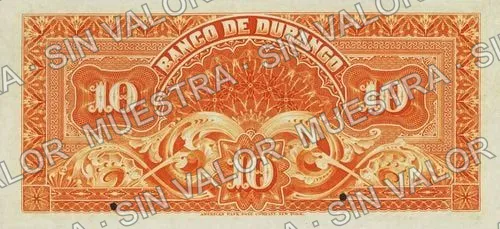 10 pesos, Banco de Durango (M333), M333s $10 Banco de Durango specimen, reverso