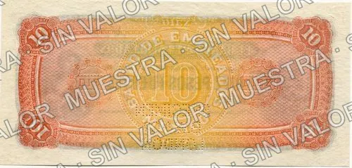 10 pesos, Banco de Empleados (M208), M208s $10 Banco de Empleados specimen, reverso