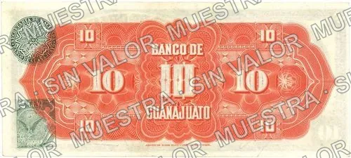 10 pesos, Banco de Guanajuato (M351), M351c $10 Banco de Guanajuato, reverso