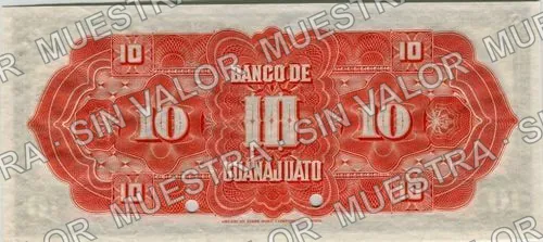 10 pesos, Banco de Guanajuato (M351), M351s $10 specimen, reverso