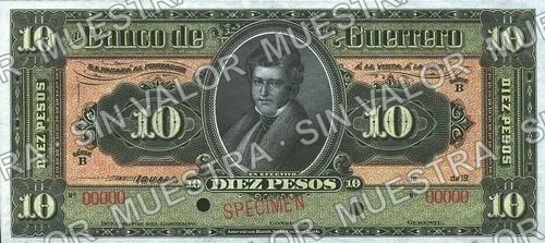 10 pesos, Banco de Guerrero (M362), M362s $10 Banco de Guerrero specimen, anverso