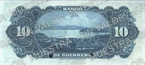 10 pesos, Banco de Guerrero (M362), M362s $10 Banco de Guerrero specimen, reverso