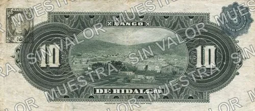 10 pesos, Banco de Hidalgo (M370), M370b $10 Banco de Hidalgo, reverso