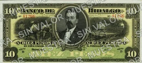 10 pesos, Banco de Hidalgo (M370), M370r $10 needlepunched 'AMORTIZADO', anverso