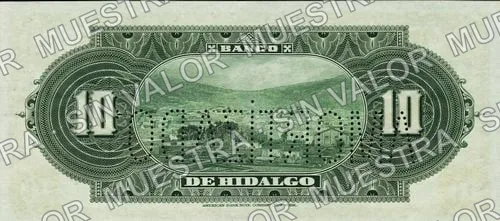 10 pesos, Banco de Hidalgo (M370), M370r $10 needlepunched 'AMORTIZADO', reverso