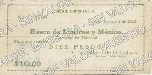 10 pesos, Banco de la Laguna (M1044), anverso