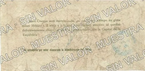 10 pesos, Banco de la Laguna (M1044), reverso (M1044b $10 Banco de la Laguna)