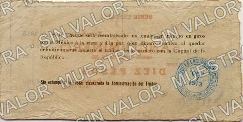 10 pesos, Banco de la Laguna (M1053), reverso