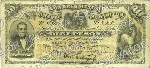 10 pesos, Banco de Londres, México y Sud América (M260), M260a $10 Banco de Londres, México y Sud América, anverso