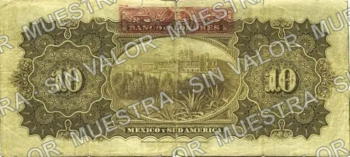 10 pesos, Banco de Londres, México y Sud América (M260), M260a $10 Banco de Londres, México y Sud América, reverso