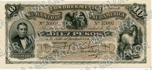 10 pesos, Banco de Londres, México y Sud América (M260), M260s $10 Banco de Londres, México y Sud América, anverso