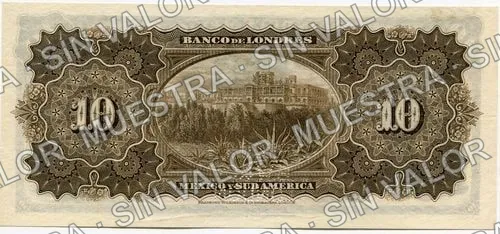 10 pesos, Banco de Londres, México y Sud América (M260), M260s $10 Banco de Londres, México y Sud América, reverso