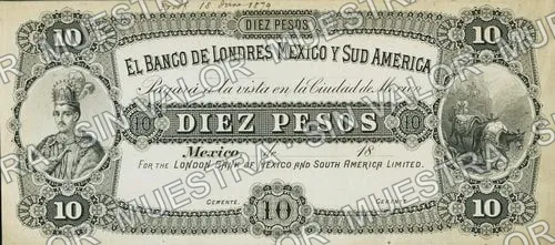 10 pesos, Banco de Londres y Sud América proof (M248), M248p $10 Banco de Londres y Sud América proof, anverso