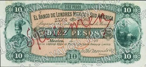 10 pesos, Banco de Londres y Sud América proof (M248), M248s $10 Banco de Londres y Sud América specimen, anverso