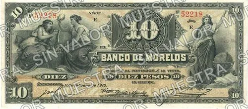 10 pesos, Banco de Morelos (M418), anverso